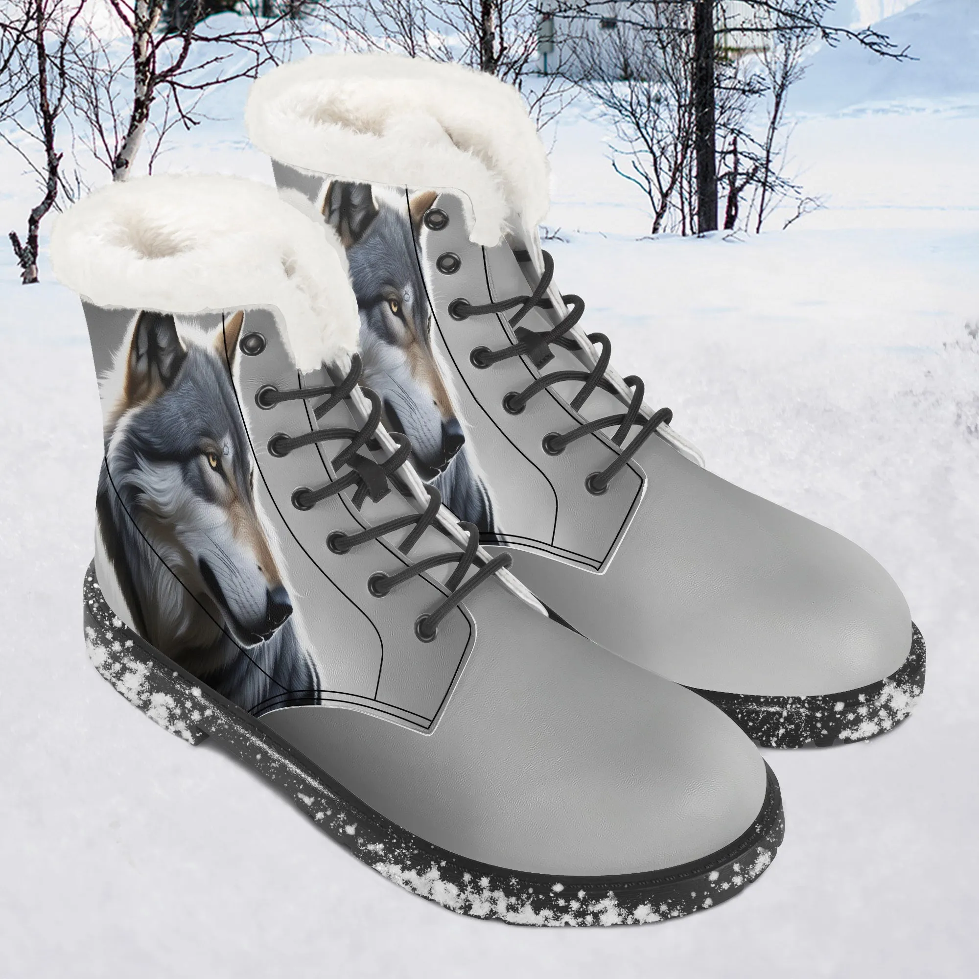 Wolf Faux Fur Leather Boots