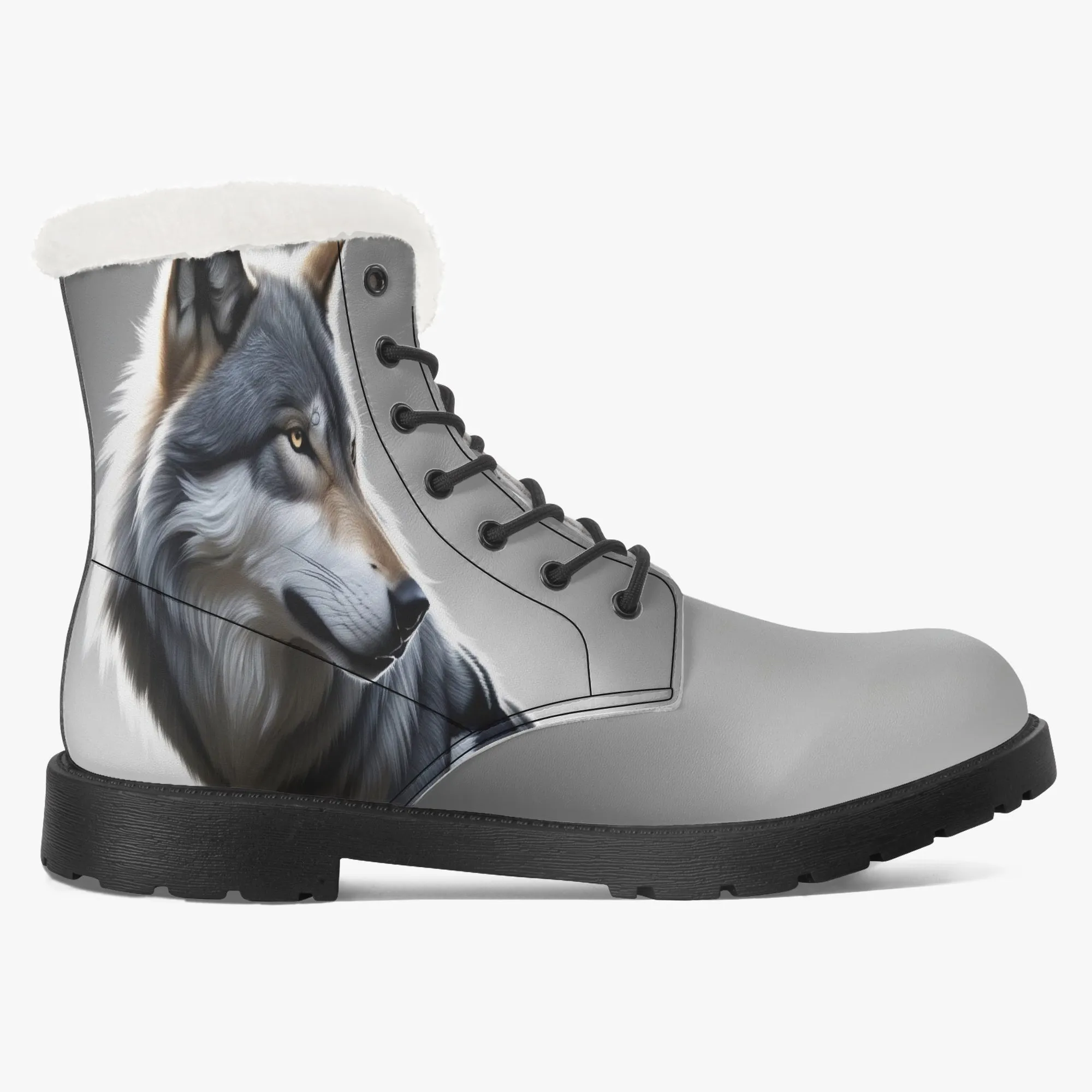 Wolf Faux Fur Leather Boots