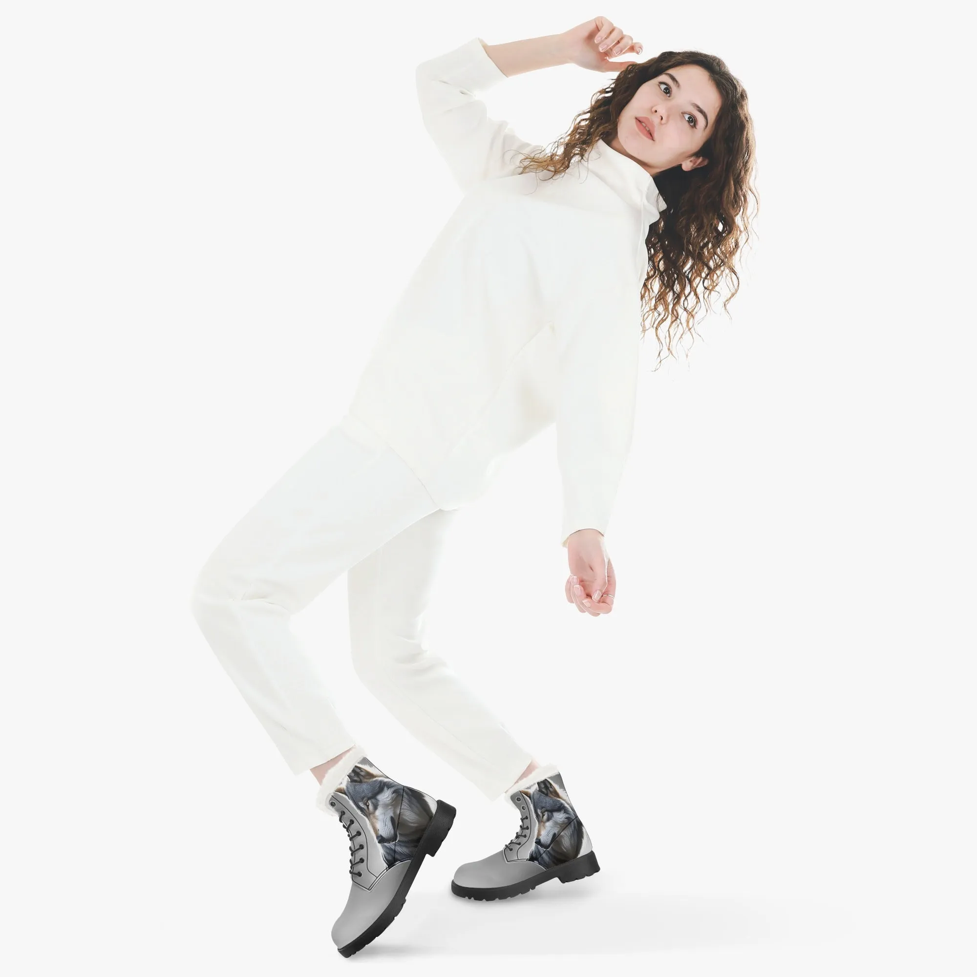 Wolf Faux Fur Leather Boots