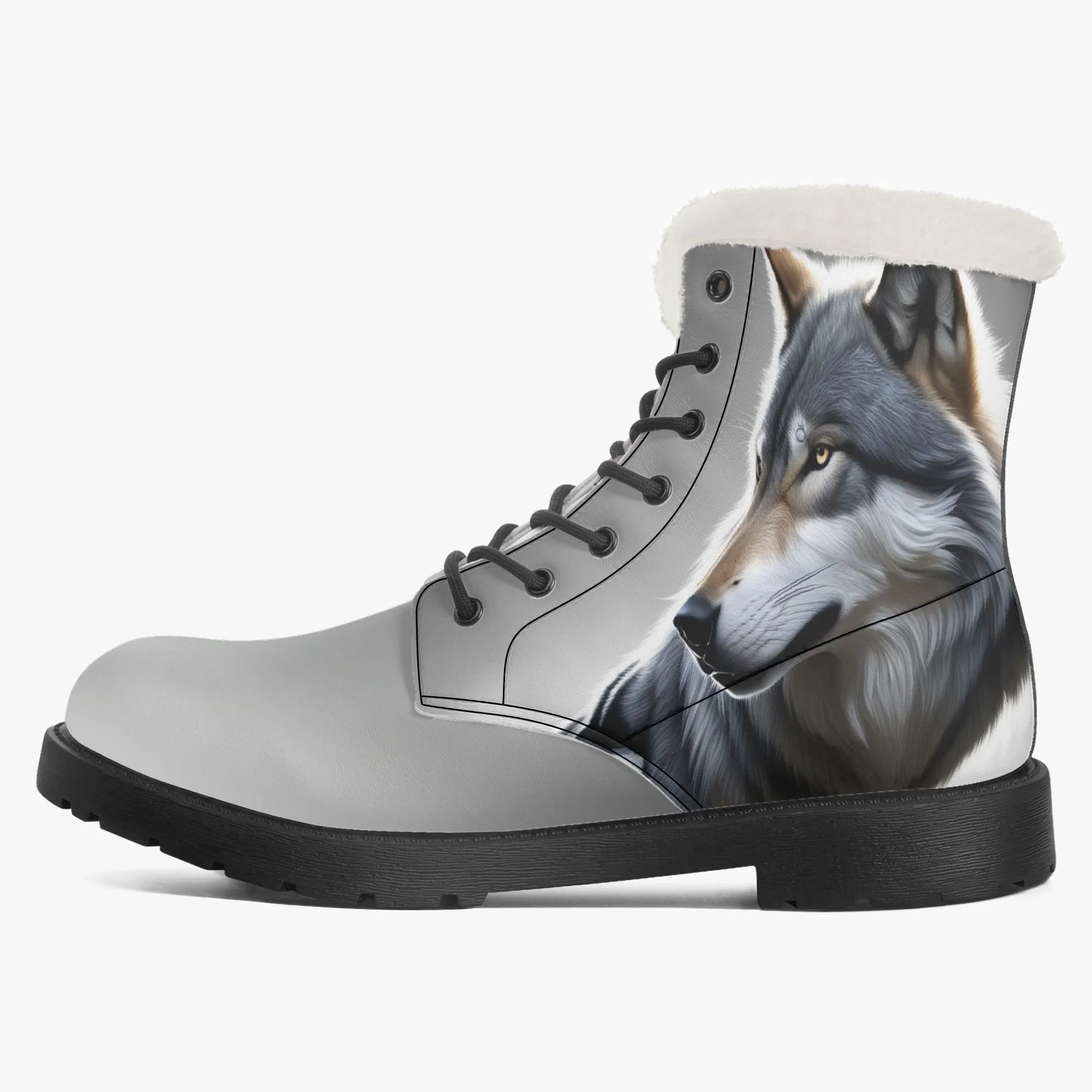 Wolf Faux Fur Leather Boots