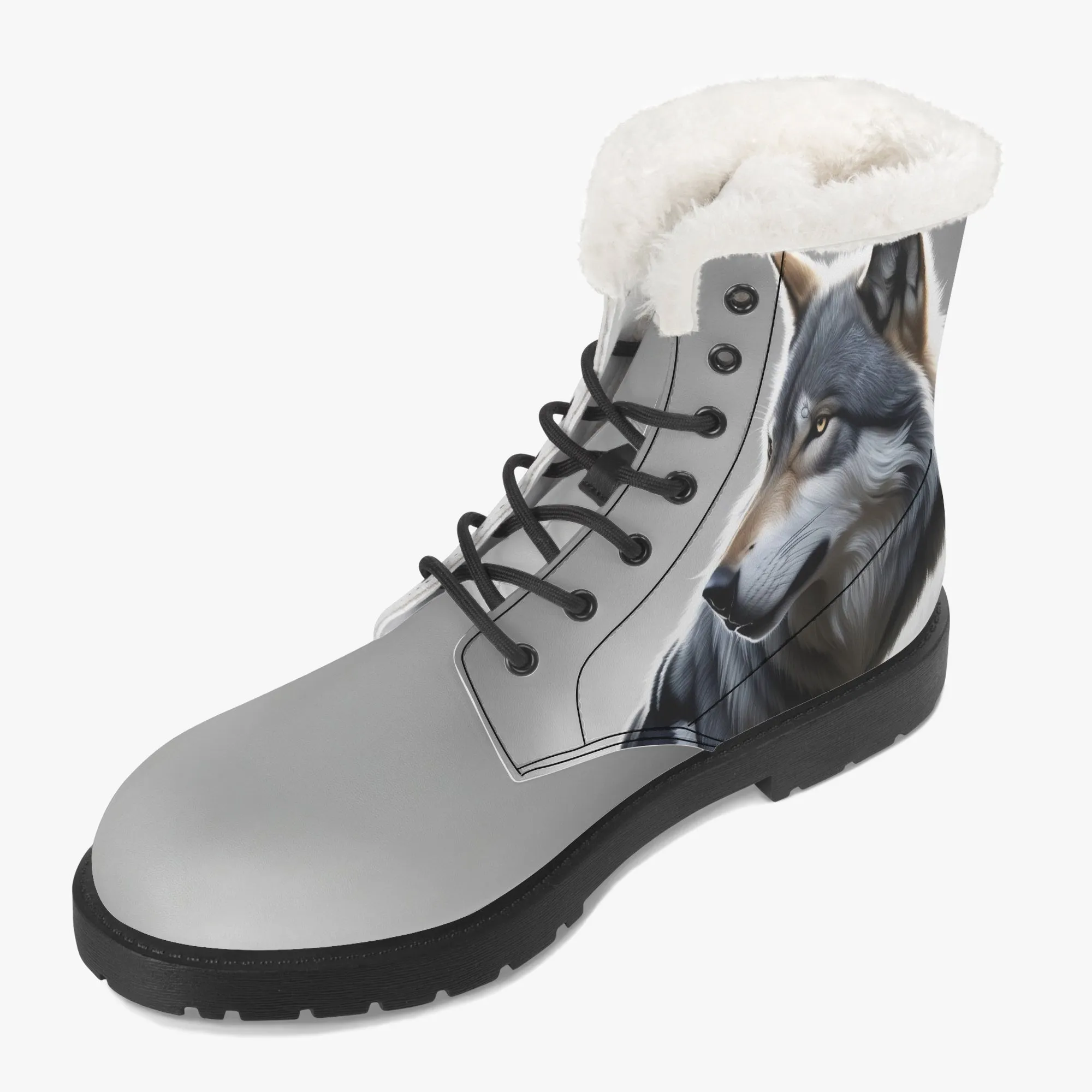 Wolf Faux Fur Leather Boots