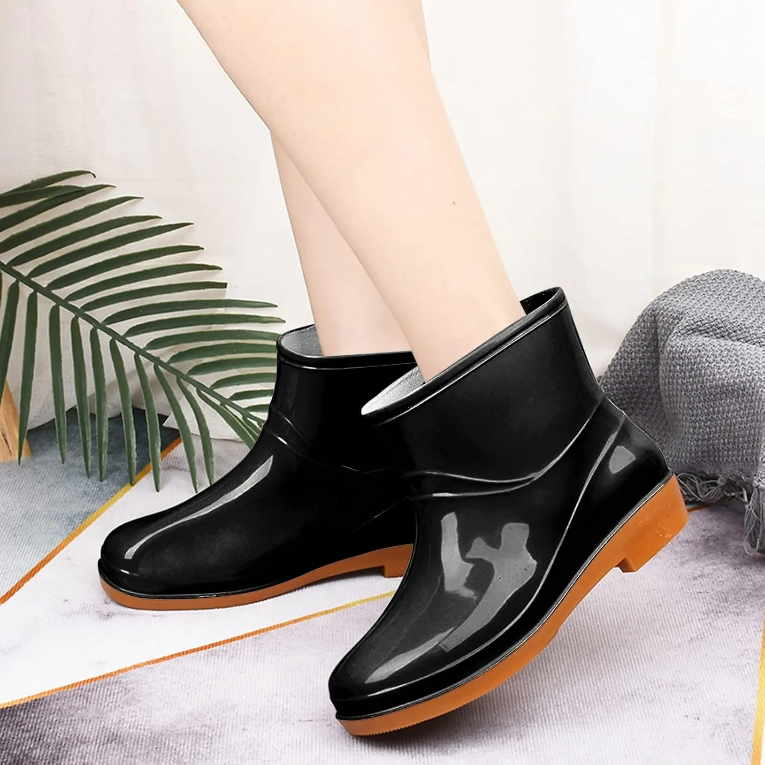 Women Boots Low Heeled Buckle Toe Middle Shoe Round Rain women's boots Womens Fashion Boots, 7