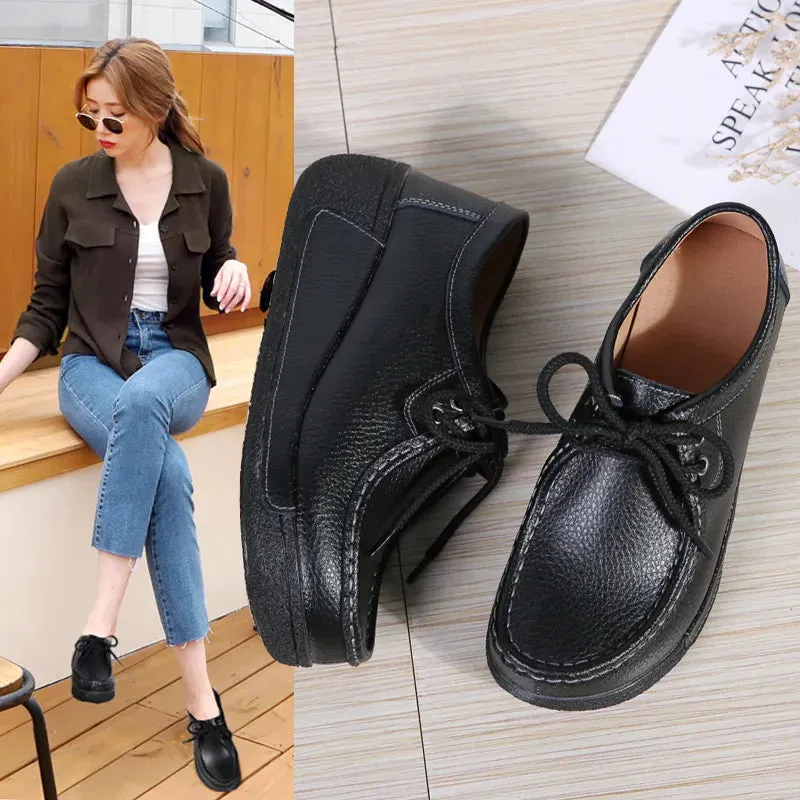 Women Flats Comfortable Loafers Shoes Woman Breathable Leather Sneakers Women Fashion Black Soft Cas