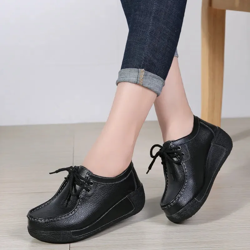 Women Flats Comfortable Loafers Shoes Woman Breathable Leather Sneakers Women Fashion Black Soft Cas