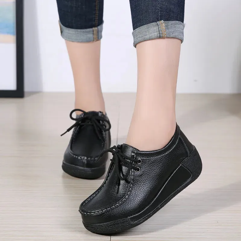 Women Flats Comfortable Loafers Shoes Woman Breathable Leather Sneakers Women Fashion Black Soft Cas