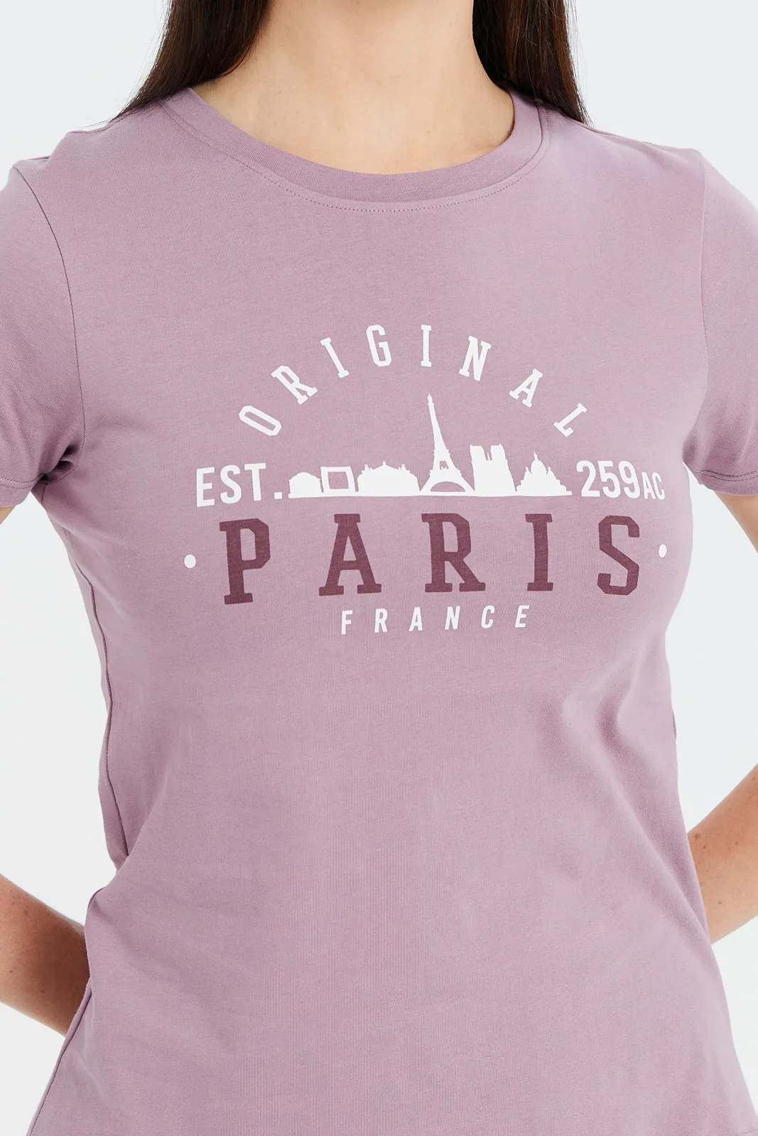 Women Mauve Paris Printed T-Shirt