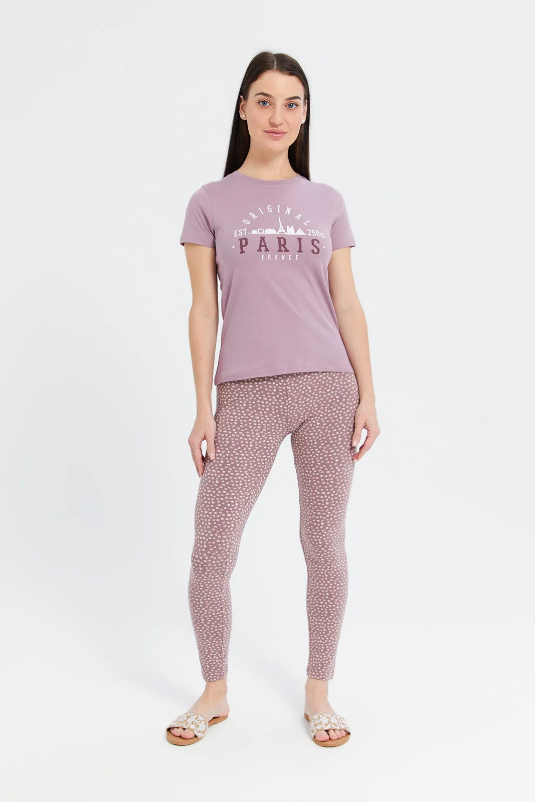 Women Mauve Paris Printed T-Shirt