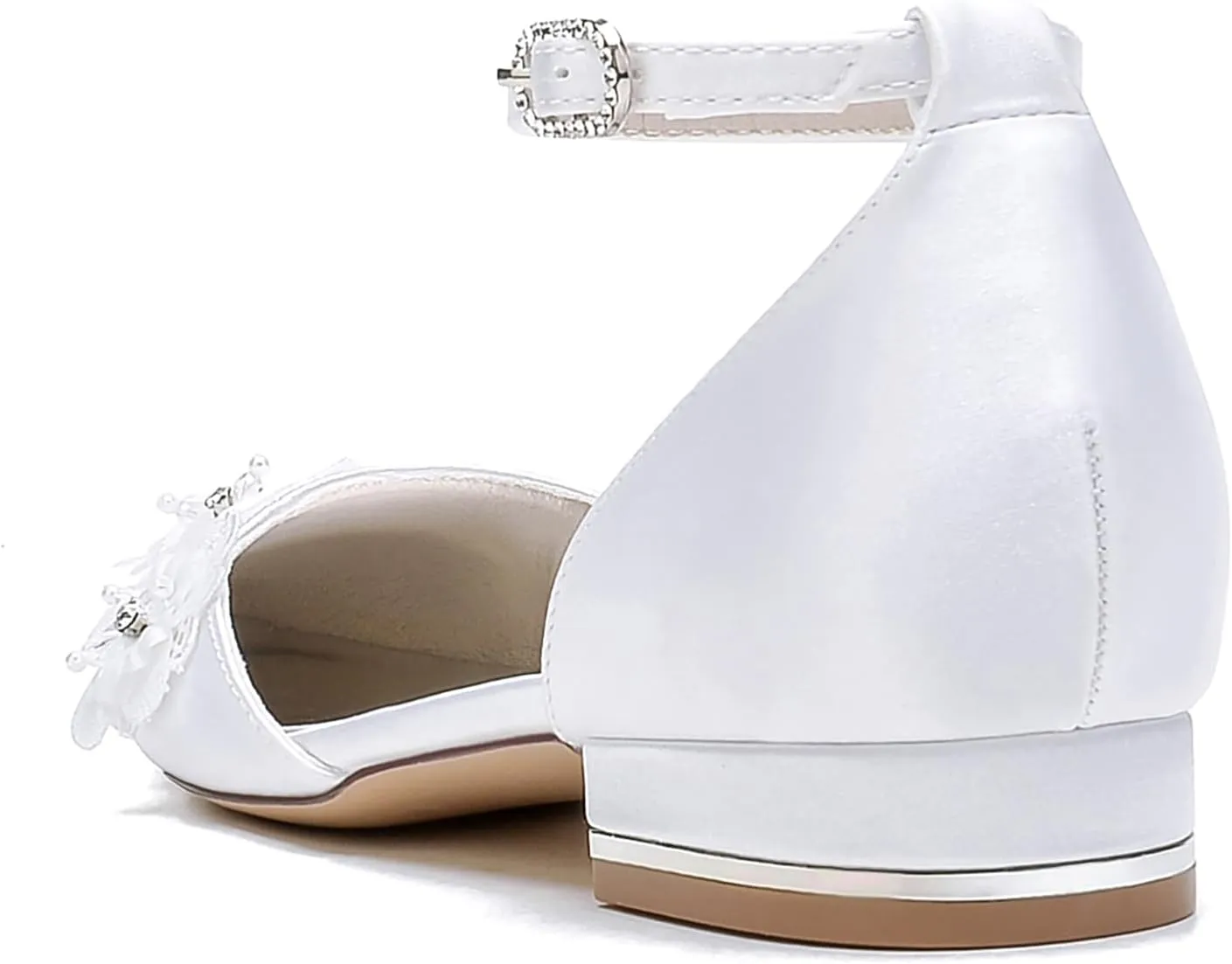 Womens Ankle Strap Wedding Shoes Bridal Pointed Toe Wedding Flats Pearl Rhinestone Formal Prom Party Dress Ankle Strap Buckle Sandals