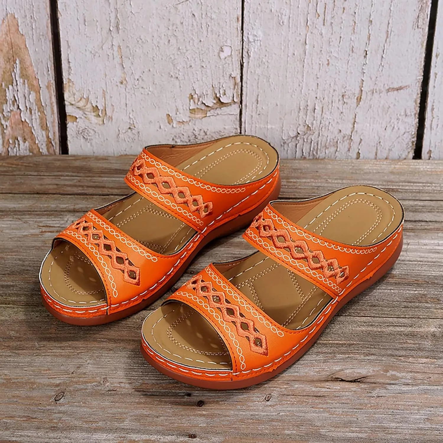 Women's Beige, Black, White Platform Wedge Sandals - Orthopedic Comfortable Arch Support - Slip On Dressy Summer Flip Flops - Casual Walking Wedges