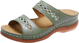 Women's Beige, Black, White Platform Wedge Sandals - Orthopedic Comfortable Arch Support - Slip On Dressy Summer Flip Flops - Casual Walking Wedges