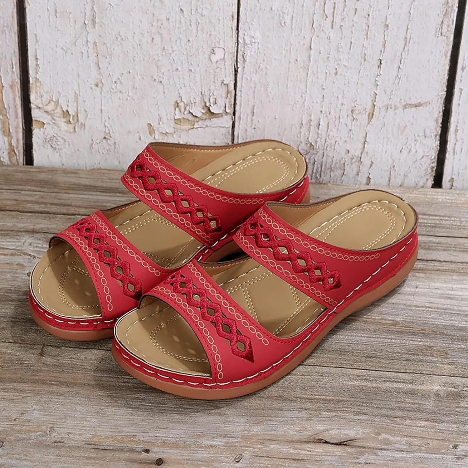Women's Beige, Black, White Platform Wedge Sandals - Orthopedic Comfortable Arch Support - Slip On Dressy Summer Flip Flops - Casual Walking Wedges