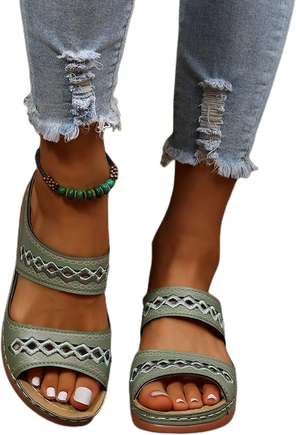 Women's Beige, Black, White Platform Wedge Sandals - Orthopedic Comfortable Arch Support - Slip On Dressy Summer Flip Flops - Casual Walking Wedges