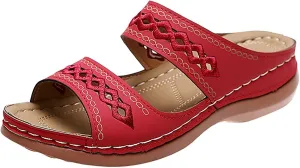 Women's Beige, Black, White Platform Wedge Sandals - Orthopedic Comfortable Arch Support - Slip On Dressy Summer Flip Flops - Casual Walking Wedges