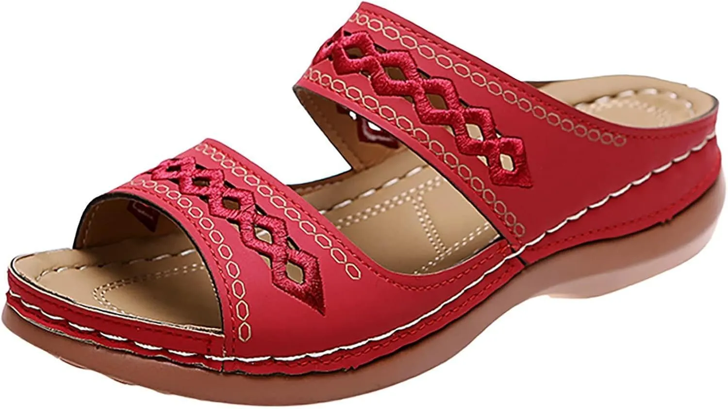 Women's Beige, Black, White Platform Wedge Sandals - Orthopedic Comfortable Arch Support - Slip On Dressy Summer Flip Flops - Casual Walking Wedges