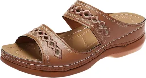 Women's Beige, Black, White Platform Wedge Sandals - Orthopedic Comfortable Arch Support - Slip On Dressy Summer Flip Flops - Casual Walking Wedges