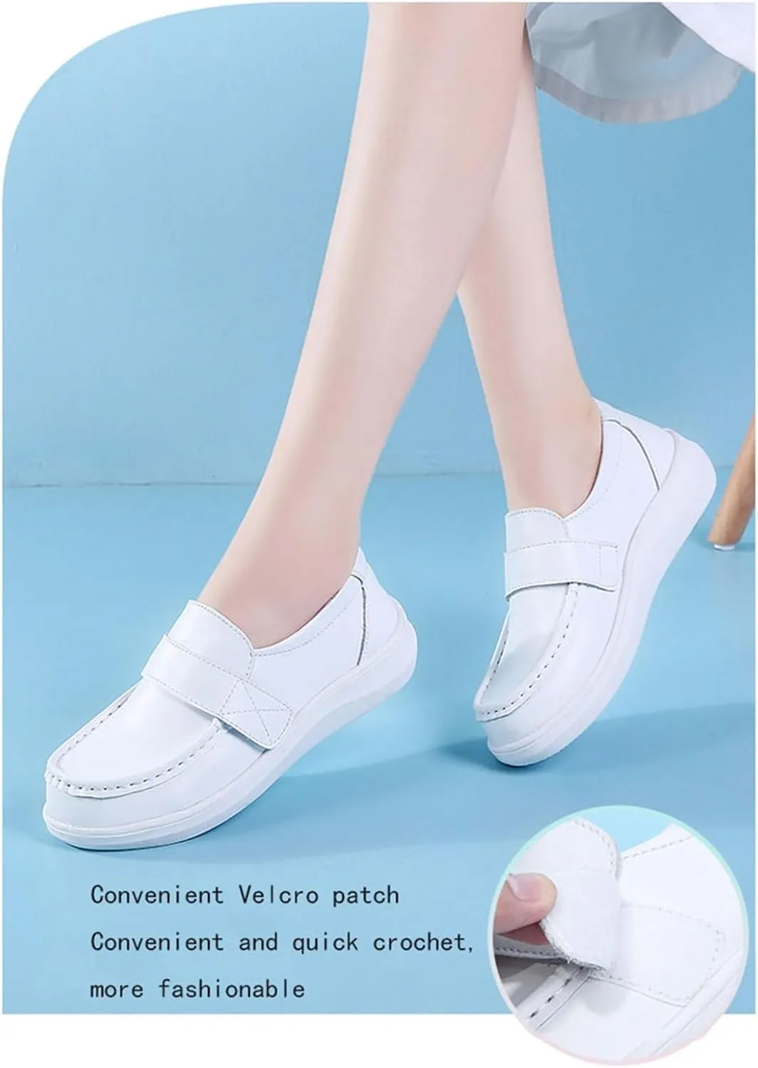 Women's Casual Loafers Cute, Women's Air Cushion Adjustable Soft Bottom Breathable Leather Flats Nurse Shoes, Spring Summer Non-Slip Arch Support Loafers, for Medical Work Care