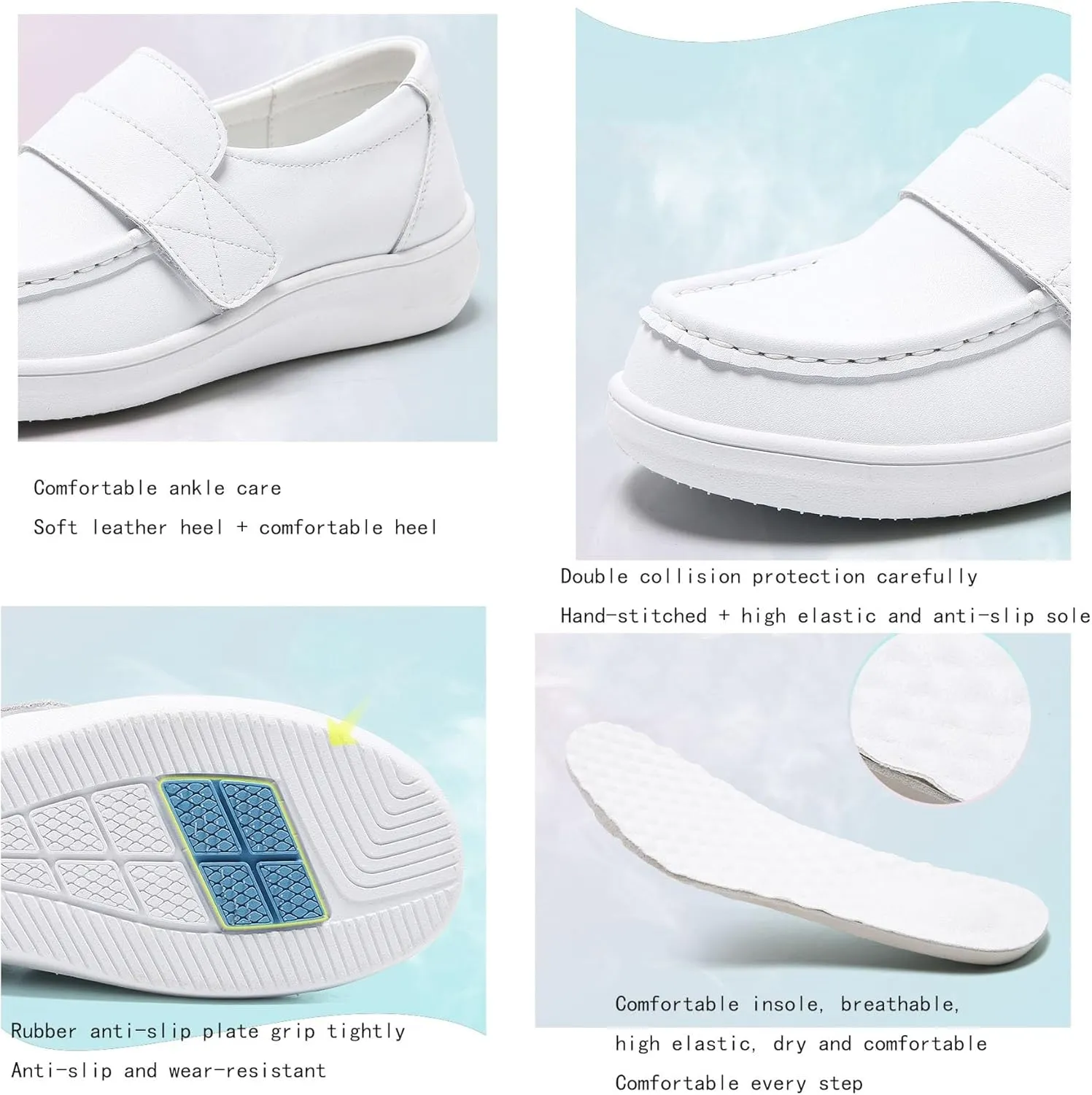 Women's Casual Loafers Cute, Women's Air Cushion Adjustable Soft Bottom Breathable Leather Flats Nurse Shoes, Spring Summer Non-Slip Arch Support Loafers, for Medical Work Care