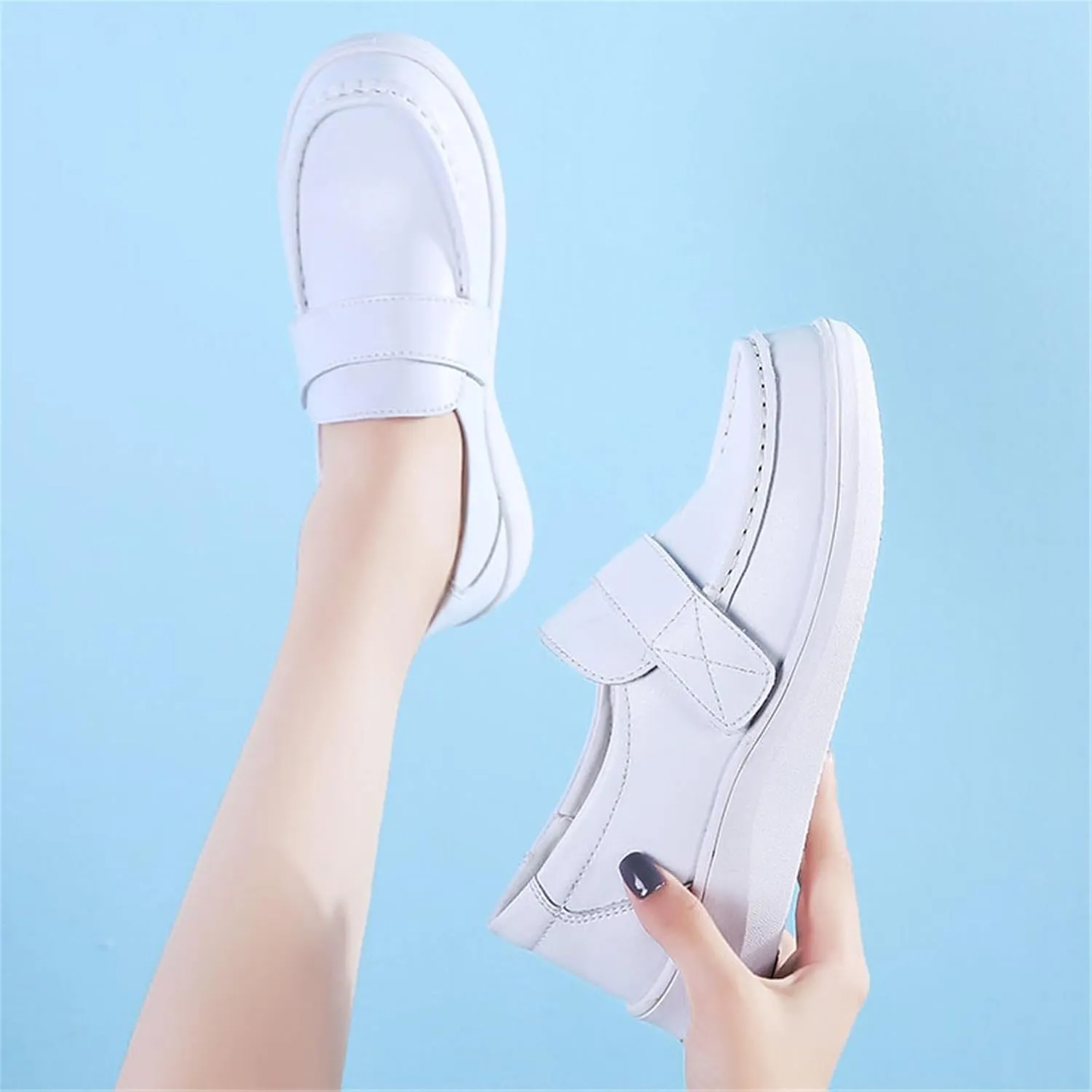 Women's Casual Loafers Cute, Women's Air Cushion Adjustable Soft Bottom Breathable Leather Flats Nurse Shoes, Spring Summer Non-Slip Arch Support Loafers, for Medical Work Care
