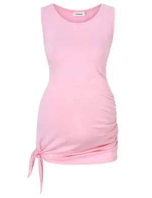 Women's Casual Scoop Neck Sleeveless Solid Color Side Tied Maternity Tunic Top