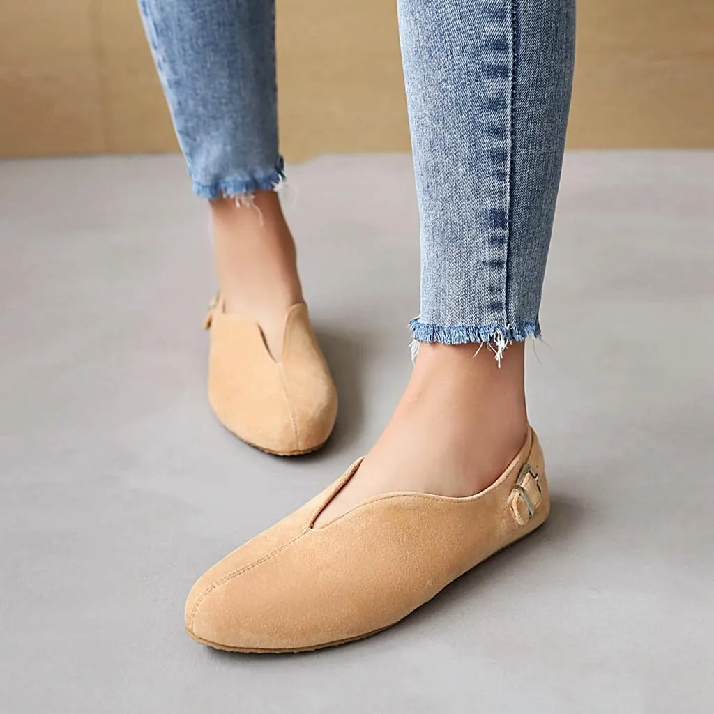 Women's Casual Slip On Loafers Flats Vintage Round Toe Comfort Vegan Suede Girls Dress Oxford Shoes