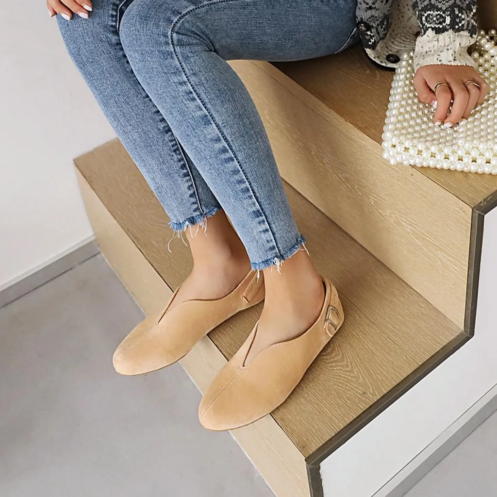 Women's Casual Slip On Loafers Flats Vintage Round Toe Comfort Vegan Suede Girls Dress Oxford Shoes