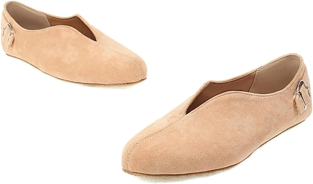 Women's Casual Slip On Loafers Flats Vintage Round Toe Comfort Vegan Suede Girls Dress Oxford Shoes