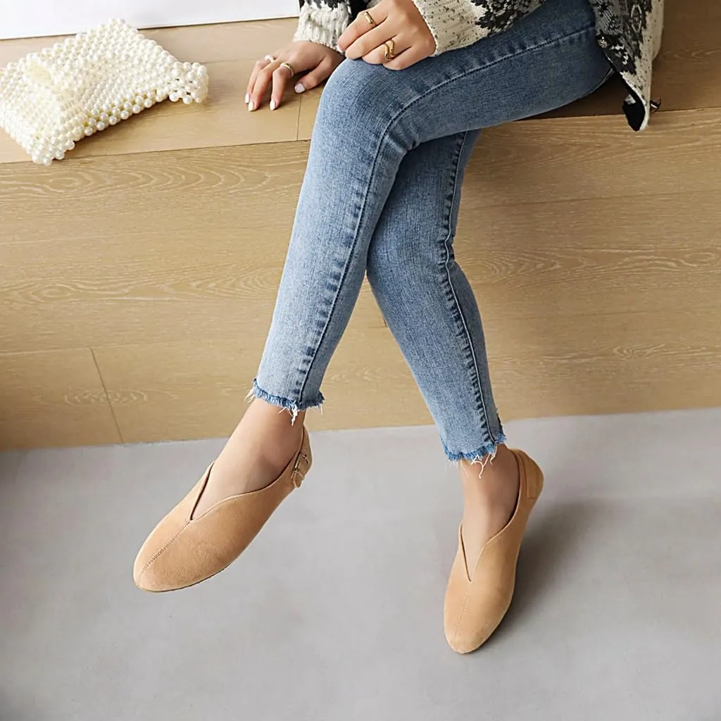 Women's Casual Slip On Loafers Flats Vintage Round Toe Comfort Vegan Suede Girls Dress Oxford Shoes
