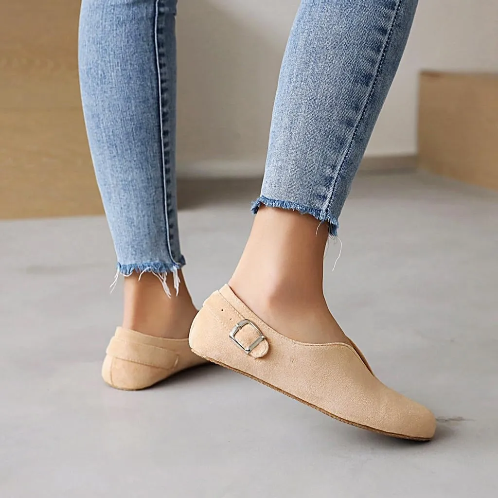 Women's Casual Slip On Loafers Flats Vintage Round Toe Comfort Vegan Suede Girls Dress Oxford Shoes