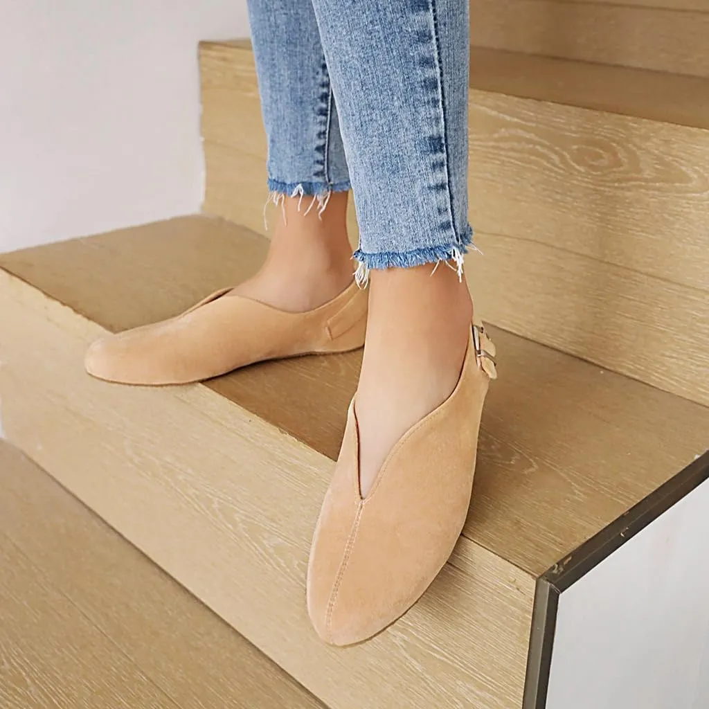 Women's Casual Slip On Loafers Flats Vintage Round Toe Comfort Vegan Suede Girls Dress Oxford Shoes