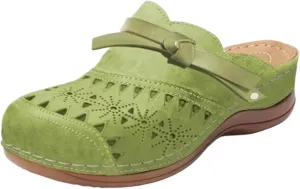 Womens Clogs with Arch Support Mule Shoes Vintage Closed Toe Wide Width Sandals Summer Hollow Out Slip On Slippers Outdoor Flats