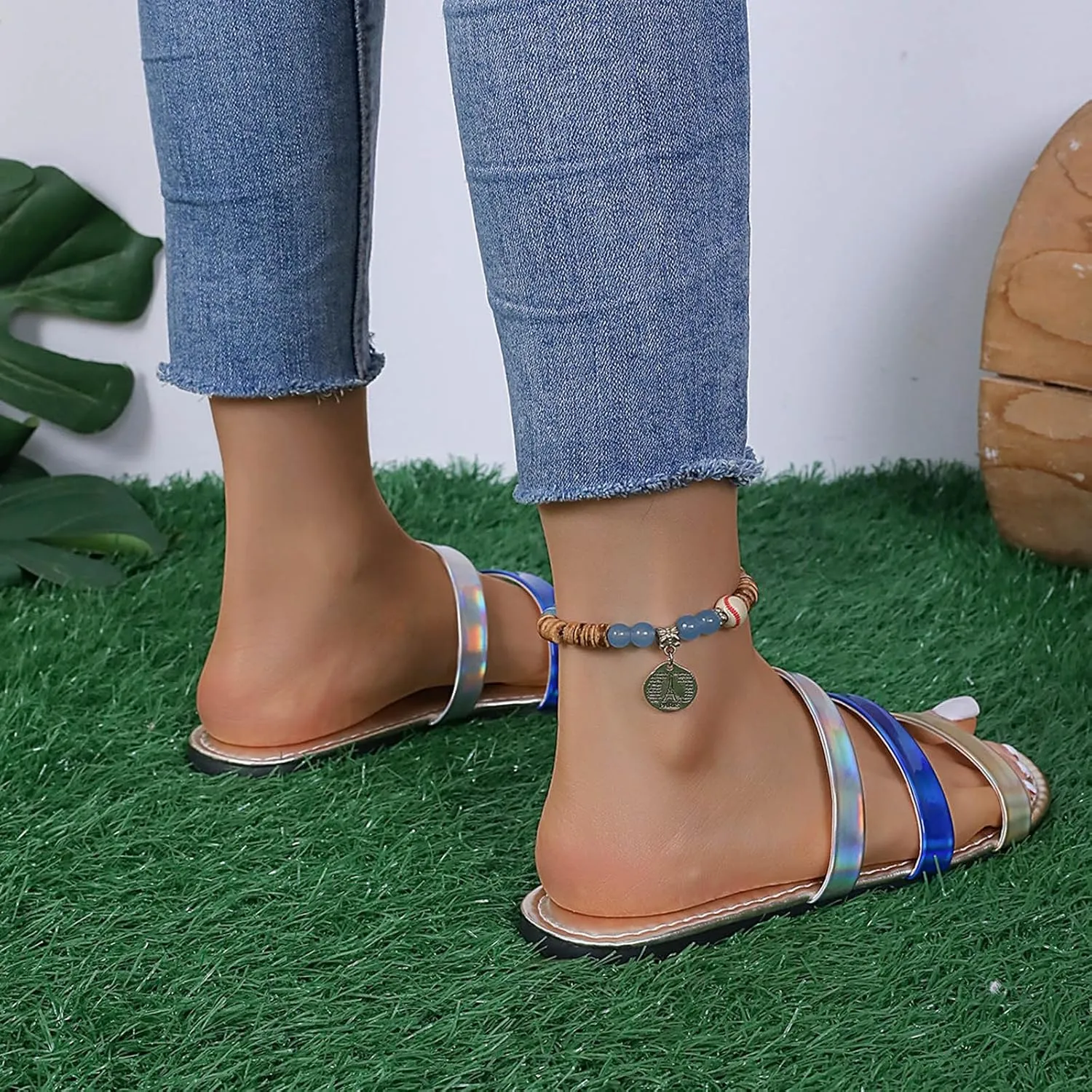 Women's Colorblock Neon Strappy Slipper Breathe Open Toe Sandal Vacation Beach Slip on Slide Walking Stylish Sandals