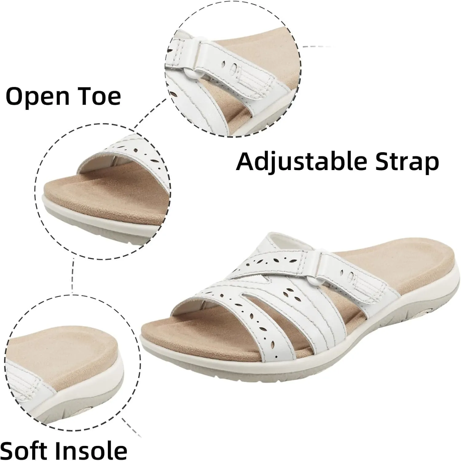 Womens Flat Sandals Summer Arch Support Orthopedic Sandals Comfort Plantar Fasciitis Soft Cushion Slippers With Adjustable Straps Breathable Slip on Slippers