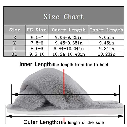 Women's Fluffy Fuzzy House Slippers - Cross Band Furry Open Toe Shoes Faux Rabbit Fur, Anti-Slip Sole Indoor Outdoor Slides with Memory Foam Beige