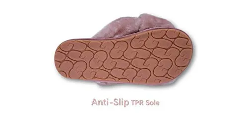 Women's Fuzzy Crossband Fluffy Furry Fur Slippers Flip Flop Winter Warm Cozy House Memory Foam Sandals Slides Soft Flat Comfy Anti-Slip Spa Indoor Outdoor Slip on (06/Grey, 8.5-9.5)