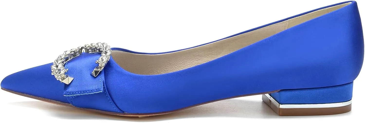 Women's Pointed Toe Wedding Shoes for Bride Rhinestones Slip on Ballet Flats Evening Prom Party Bridal Dress Shoes