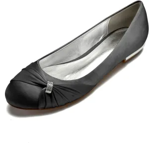Women's Round Toe Satin Wedding Shoes for Bride Flats Comfortable Rhinestones Bridal Flats Evening Prom Party Dress Shoes Pumps