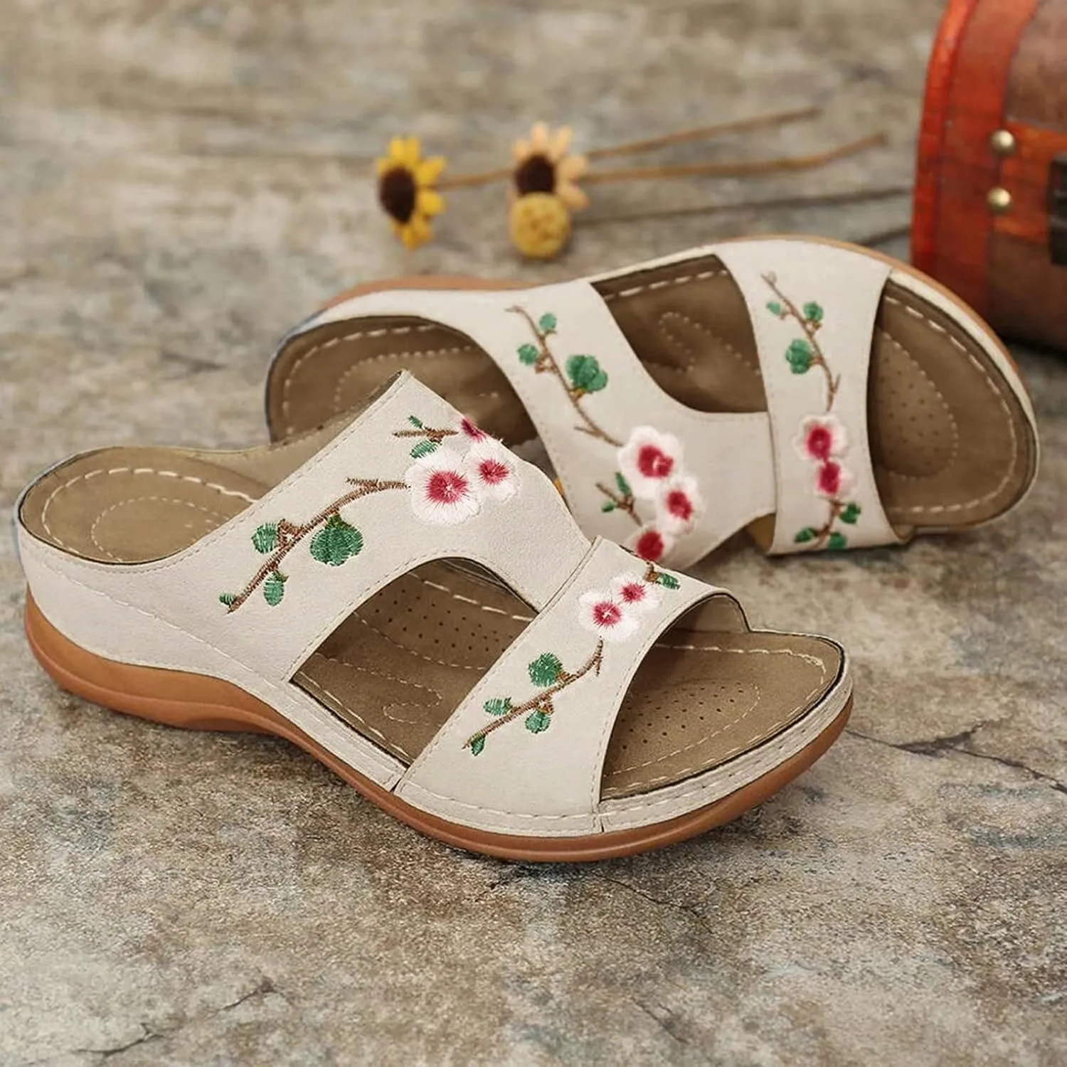 Womens Sandals with Arch Support Hiking Flip Flops Beach Slides Short Wedge Sandals Closed Toe Arch Support Wedge Sandals for Women Comfortable Platform Women Orthopedic Sandals
