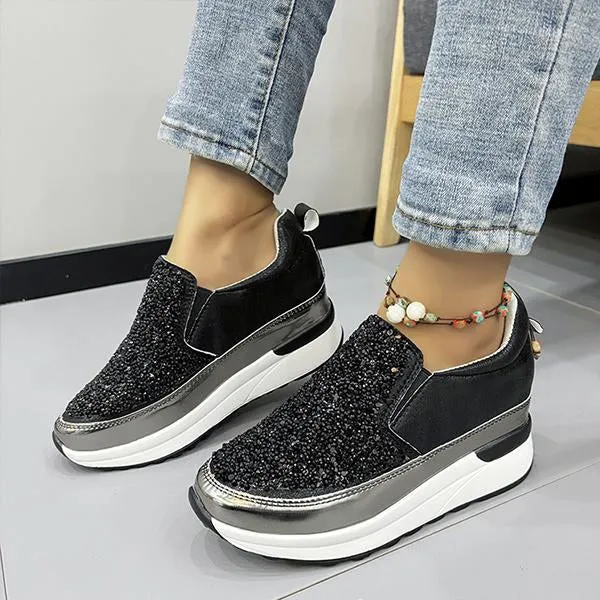 Women's Sequined Casual Wedge Platform Shoes 38295652S