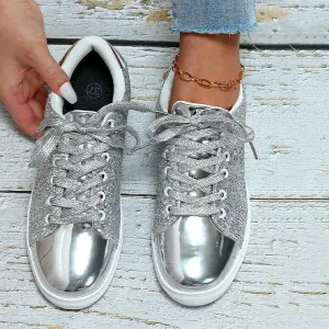 Women's Shiny Fashionable Glitter Lace-Up Sneakers 16244957S