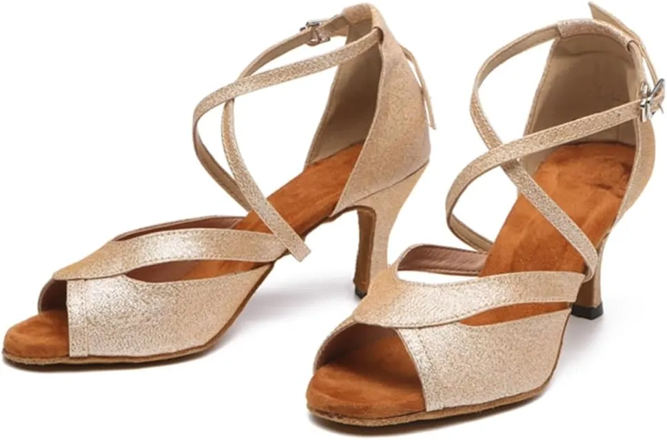 Women's Stylish Open Toe Ballroom Latin Tango Rumba Party Wedding Practice Dance Shoes