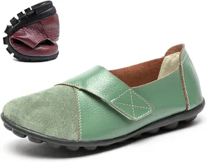 Womens Suede Leather Loafers, Ladies Leather Slip On Flat Loafers Low Top Casual Walking Nurse Shoes, Flat Outdoor Versatile Trendy Driving Moccasin Shoes for Women(Size:12,Color:Green)