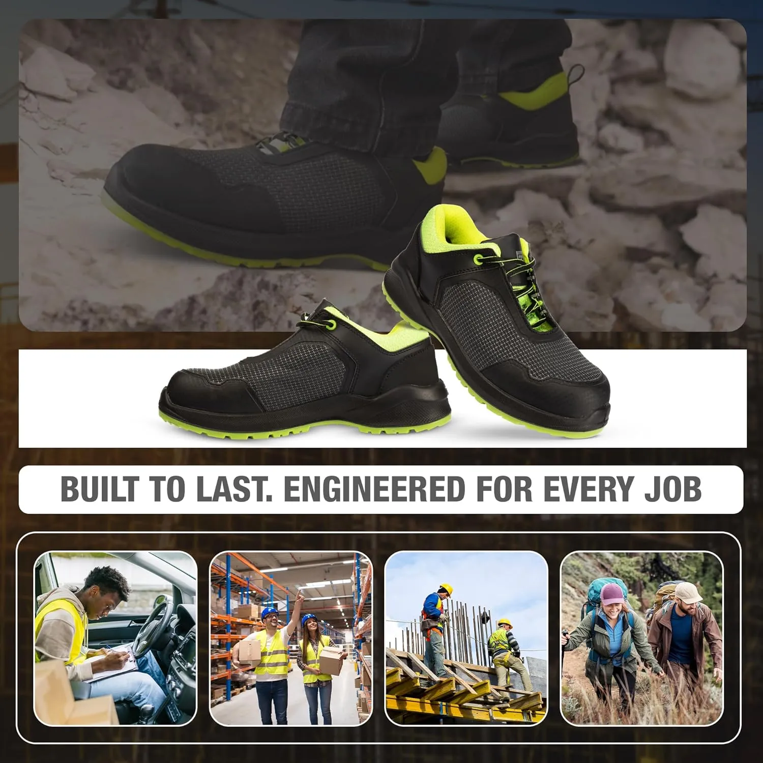 Work Boots for Men  Composite Toe Safety Shoes, Lightweight & Comfortable, Puncture-Proof Kevlar Sole, Water-Resistant, Durable Construction Work Shoes for Men