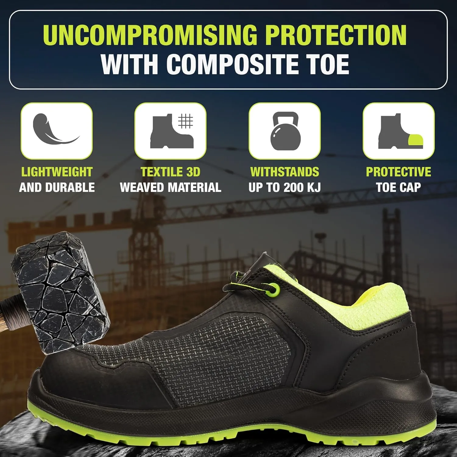 Work Boots for Men  Composite Toe Safety Shoes, Lightweight & Comfortable, Puncture-Proof Kevlar Sole, Water-Resistant, Durable Construction Work Shoes for Men