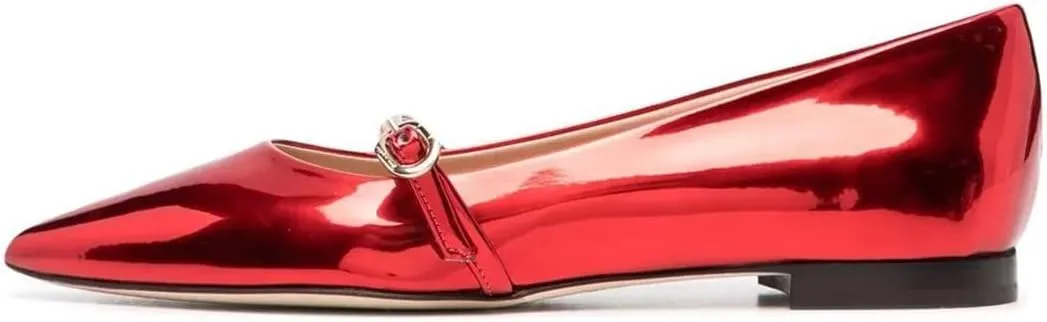 XYD Women Mary Janes Pointed Toe Dressy Flats with Buckle Strap Patent Leather Girls Ballet Flat Classy Dance Prom Dating Shoes