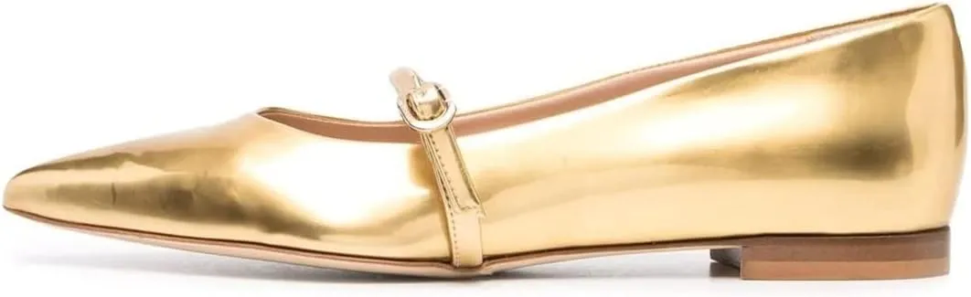 XYD Women Mary Janes Pointed Toe Dressy Flats with Buckle Strap Patent Leather Girls Ballet Flat Classy Dance Prom Dating Shoes