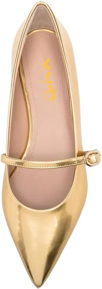 XYD Women Mary Janes Pointed Toe Dressy Flats with Buckle Strap Patent Leather Girls Ballet Flat Classy Dance Prom Dating Shoes