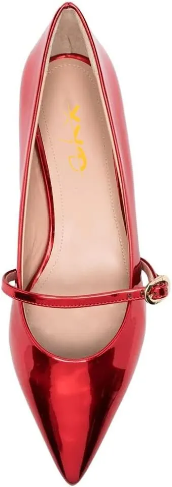 XYD Women Mary Janes Pointed Toe Dressy Flats with Buckle Strap Patent Leather Girls Ballet Flat Classy Dance Prom Dating Shoes
