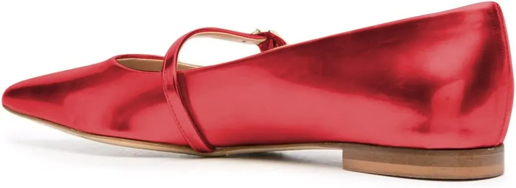 XYD Women Mary Janes Pointed Toe Dressy Flats with Buckle Strap Patent Leather Girls Ballet Flat Classy Dance Prom Dating Shoes