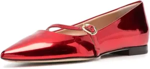 XYD Women Mary Janes Pointed Toe Dressy Flats with Buckle Strap Patent Leather Girls Ballet Flat Classy Dance Prom Dating Shoes