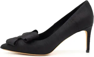XYD Women Mid Heels Bridal Bowknot Pumps Elegant Pointed Closed Toe Slip-ons Wedding Prom Shoes